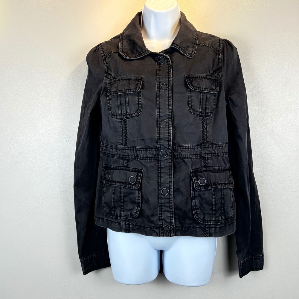 Aeropostale Womens Medium Grey Cotton Utility Military Field Jacket Button Front
